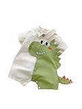 YiZYiF Baby Jungen Overall Kurzarm Revers Cartoon Dinosaurier Muster Strampler Mit Knopfleiste Für Neugeborene Beige 80-86