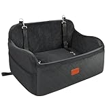 Lealchum Großer Hundeautositz, Memory Foam Cushion Autositz für 2 kleine Hunde, Auto-Hundebett mit Seitentasche und 3 Clip-On-Sicherheitsleinen, Einfach zu installierender Hundesitz Auto (Black,Large)