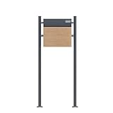 SCHARTEC Holz-Design Standbriefkasten SBS-SPB-6 freistehend anthrazit mit Zeitungsfach Briefkasten stehend Postkast