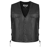 BYKR Motorradweste aus Leder für Damen und Herren, Biker-Westen für den Alltag, Motorrad, Reitclub, Allzweck, mit verstellbaren Seiten, Schwarz, 5X-Large