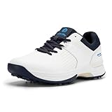 FitVille Herren SpeedEx Golfschuhe V4 Sneaker Extra Weit Walking Schuhe Leichte Bequeme Man Schuhe mit Schnürung atmungsaktive Trainingsschuh für Golf Sport Weiß/Marineblau 41 EU Weit