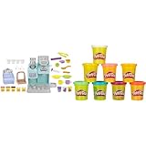 Play-Doh Kitchen Creations Knetspaß Café, Café-Spielset mit 20 Accessoires und 8 Dosen zweifarbige Knete & 5044EU4 8er Pack, Knete in Regenbogen Farben, für fantasievolles und kreatives Spielen, bunt