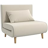 HOMCOM Einzelsofa Schlafsofa Sofabett Klappsofa verstellbar Rückenlehne Liege nordisch skandinavisch 25D Schaumstoff Haus Leinenimitat Tannenholz Cremeweiß 94 x 78 x 80 cm