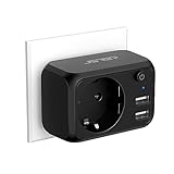 JSVER USB Steckdose 4000W Steckdosenadapter USB Mehrfachsteckdose mit Schalter Steckdose Schuko mit 2 USB Ladegerät für Büro, zu Hause oder auf Reisen-Schwarz