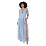 Anaya with Love Women's Maxi Dress Ladies V-Neck Short Sleeve Split Tulle A-line for Wedding Guest Bridesmaid Evening Occasion Ball Gown, Blau 46