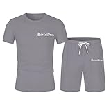 Herren Sommer Sportbekleidung Anzüge Sportswear Atmungsaktiv Kurzarm T-Shirt Und Sport Shorts Mit Taschen Trolley Business (Grey, M)