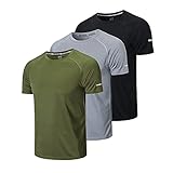 HUAKANG 3er Pack Sport Tshirts Herren Funktionsshirt Sportshirt Schnelltrocknend Atmungsaktiv Sport Shirt Männer Laufshirt Kurzarm Trainingsshirt Herren(520-Black Gray Green-M)