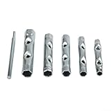 Eawfgtuw Metrisches Rohrsteckschlüssel-Set, 6-teilig, 8–17 mm, doppelseitiger Rohrschlüssel mit verzinktem Karbonstahl für Haltbarkeit, inklusive Drehmomentstange, für Automobile
