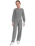 Fldy Kinder Mädchen Kleidung Set Sport Trainingsanzüge Bauchfreies Sweatshirt Tanktop Und Gerade Weite Hose Grau 146-152