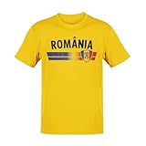 Alsino EM Fan Shirt Rumänien Europameisterschaft 100% Baumwolle T-Shirt Rundhals Fanartikel Alle Größen Herren Damen Fan-Shirt, Größe wählen:S, Land wählen:Rumänien