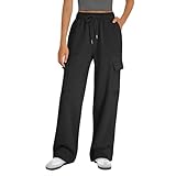 Saymany Jogginghose Damen Weit Lockere Wanderhosen Yogahose Gerade Passform Luftige Sporthose Sweathose Jogginghose Mädchen Grau Jogger Pants (1-Black,XL)