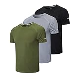 Gaiatiger 3er Pack Sport Tshirts Herren Funktionsshirt Sportshirt Männer Schnelltrocknend Trainingsshirt Fitness Laufshirt Kurzarm Herren Atmungsaktive T-Shirt(520) Black Gray Green-M