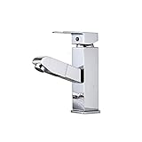 IUokLU Herunterziehbarer Wasserhahn für Badezimmerwaschbecken moderner Waschbeckenhahn Einloch-Küchenspülbeckenhahn mit herausziehbarer Sprühbrause gewerblicher,Chrom