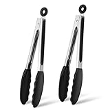 2 Stück Silikon Küchenzange, Edelstahl Kochzange mit rutschfestem Griff, Grillzange Küchenzange, Multifunktionale Fleischzange, Hitzebeständige Grillzange für Fleisch, Airfryer, Salat und BBQ, 26CM