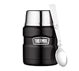 Thermos STAINLESS KING Thermobehälter für Essen schwarz matt 0,47l - Edelstahl, absolut dicht, hält Speisen 9h heiß & 14h kalt, mit klappbarem Löffel, BPA-frei