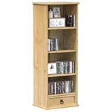 Somanki CD-Schrank Corona 40x30x110 cm Massivholz Kiefer, CD Regal, CD Ständer, DVD Regal, CD Rack, Regalständer, Regal Ständer - 4005683