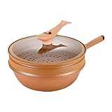 Kleine Wok-Pfanne aus Eisen, Antihaft-Pfanne mit Spatel, multifunktionaler Kochtopf in Herzform, Keramikdampf-Wok, Dampfpfannen-Set, Kochen