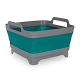 Camping Spülschüssel 30 x 30 cm faltbar - 10 L - Silikon Waschwanne mit Griffen und Ablauf - Allzweck Outdoor Spülbecken für Ausflug Festival Picknick Falt Wasch Schüssel