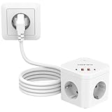 Steckdosenleiste mit 4 USB (2 USB-A&2 USB-C), 4 Fach Mehrfachsteckdose 3680W, Steckdosenwürfel, Mehrfachstecker Schalter, Verlängerungskabel 1,5 Meter für Büro Hause Reisen