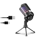 Gaming-Mikrofon, Farbbeleuchtung für PC, Streaming, Podcasting, Stummschalttaste, Kondensatormikrofon, Geräuschunterdrückung, 180 Grad einstellbares Mikrofon mit Geräuschunterdrückung