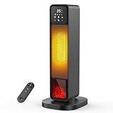 Heizlüfter Energiesparend Leise, PTC Keramik Heizlüfter für Bad, 2200W mit Thermostat & Fernbedienung, LED-Display, Kaminfeuer Effekt, ECO-Modus, 70° Oszillation, 12H Timer, Kippschutz, bis 25m²