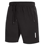 SIHOHAN Kurze Hosen Herren Sporthose Schnelltrocknend Sportbekleidung Jogginghose Sport Shorts mit Reißverschlusstasch Geeignet für Verschiedene Freizeit und Sport Gelegenheiten(Schwarz,L)
