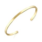 Lolalet 1 Stück Armreif Armband Paare 18K vergoldet Edelstahl Oval Verstellbar Offen Maschette Armband, Glatt Poliert Liebesschmuck Freund Schmuck Bracelet für Herren Damen -Gold