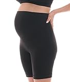 Herzmutter Umstandsslips nahtlos - Langes Bein - Schwangerschafts Unterhose - Überbauch-Shorts-Unterwäsche - Seamless-Stützend - 1er & 2er-Set - 5500 (M-L, Schwarz)