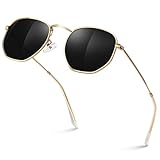 Sunier Sonnenbrille Damen Herren Polarisiert,Mode Apace Polygon Sonnenbrille Damen, Ultraleichter Sechseckige Metallrahmen 100% UV400 Schutz