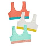 INNERSY BH Mädchen Teenager Bustier Baumwolle Sports Bra ohne Bügel Kinder Büstenhalter 3er Pack (L, Weiß/Rosa/Hellgrün)