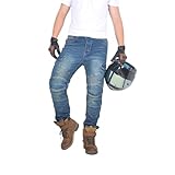 oFzimTo Motorradhose Herren Mit Protektoren, Klassisch Motorrad Jeans, Für Winter Und Sommer Geeignet (Blue, L)