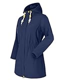 ATLASLAVA Damen Winterjacke Lang Mantel Warm Fleece gefüttert Kapuze Outdoor softshelljacke NAVY BLUE-XL