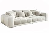 Big Sofa XXL B306/T134/H86 cm, Lounge Couch mit hochwertiger Federkernpolsterung, viele Kissen, Liegefläche 120x240 cm, Korpus Kunstleder Weiß und Bezug Strukturstoff Grau Beige / 15113
