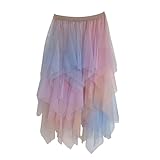 Tüllrock Grün,Tüllrock Damen Elastischer Hoher Bund Midirock Mesh Asymmetrisch Röcke Kurzer Skater Faltenrock Sommerrock mit Shorts(Blau01,3XL)