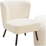 tectake® Teddy Cocktailsessel, Sessel mit kuscheligem Bouclé-Stoff im Scandi-Style, Couch Loungesessel mit Dicker Polsterung, Stahlbeine in Holzoptik, Relaxsessel für Wohnzimmer Schlafzimmer Büro