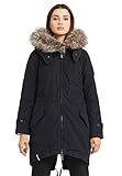 khujo Damen Parka JESSI Lange Winterjacke Kapuze warm gefüttert (Schwarz, XL)