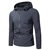 Lycurgius Herren-Regenjacke, wasserdichte Jacken mit abnehmbarer Kapuze, leicht, winddicht, einfarbig, Reißverschluss, Windbreaker, atmungsaktive Shell-Jacken für Reisen, Camping, M-4XL