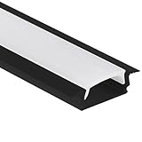 INNOVATE 2m LED Schiene - Aluminium T - Profil - Aluprofil für LED Stripes/Streifen - Alu Kanal - LED Leiste –(Alu T-Profil Mini 12mm schwarz - flache milchige Abdeckung)