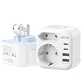 LENCENT Klappbarer Reiseadapter USA Deutschland Stecker, Netzadapter Typ B, Reisestecker mit 2 USB-C 2 USB-A Anschlüße, Adapter für American, Mexiko, Kanada, Thailand, Costa Rica Steckdosen