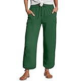 Musselin Hose Damen Einfarbig Locker Damenhose 7/8 Hosen Beach Hosen mit Taschen Elastischem Bund Adjustierbarem Kordelzug Stoffhose Freizeithose Strandhose Palazzo Hose für Frauen
