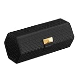 SONGMICS HOME RONNE Kollektion - Uhrenbox unterwegs, Uhrenrolle für 3 Uhren, hexagonale Form, PU im Flechtlook, versteckter Stauraum, 9,8 x 21,2 x 8,7 cm, Geschenkidee, schwarz JWB027B01