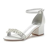 EXECAB Damen Hochzeit Schuhe Sandalen Sommer Offener Zeh Blockabsatz Schuhe Brautschuhe,Elfenbein,40 EU (white, Erwachsene, Damen, 39, Numerisch, EU Schuhgrößensystem, M)