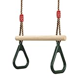 PELLOR Multifunktions Kinderholz Trapeze Schaukel mit Kunststoff Turnringe zum Aufhängen belastbar bis 160KG Grün