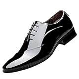 Anzugschuhe Herren Spitz Lackleder Schuhe, Klassisch Anzugschuhe Oxfords Business Schuhe, rutschfeste Arbeitsstiefel Einfarbig Lederschuhe Halbschuhe Schnürschuhe Für Formale Anlässe Gr.38-48