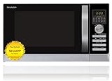 SHARP 843 INW Mikrowelle mit Grill & Heißluft – 25 L, 900 W, 10 Automatikprogramme, Edelstahl-Garraum, LED-Display, Kindersicherung, Energiesparmodus, Silber/Schwarz