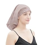 GIBZ Schlafmütze Seide Lange Haare Einfarbige Seidenhaube Rüschen Schlafhaube Seide Damen Satin Haarhaube mit Gummiband Dunkel Rosa 52-63cm
