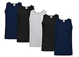 Fruit of the Loom 5er T Shirt Athletic MUSKELSHIRT M L XL XXL 3XL 4XL UNTERHEMD Tank TOP, 2xSchwarz 2xDeepNavy 1xGrau + 1 HL-Kauf Notizblock XXL