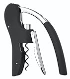 BarCraft Deluxe Korkenzieher, Weinflaschenöffner mit integriertem Folienschneider, Schwarz & Chrom