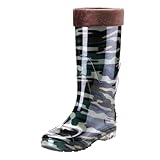 Regenstiefel Herren Gefüttert Stiefel mit Hohem Schaft, Outdoor Casual Regenschuhe Wasserdicht Rain Boots Gartenstiefel Gummistiefeletten Wasserdichter und Rutschfest Angelstiefel aus Gummi
