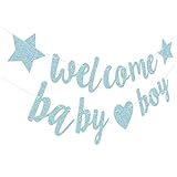 TOPPERFUN Willkommen Glitzer Banner Dekoration für Babyparty und Geschlechtsoffenbarung Hängend aus Hochwertigem Glitzerpapier für Garten und Wohnzimmer Unvergessliche